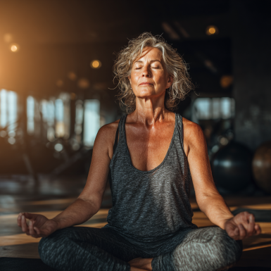 Літні люди займаються йогою в затишній обстановці